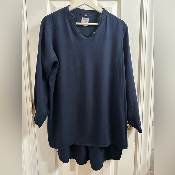 Modest Sheep Women’s Linen Blouse Navy Oversized Loose and Flowy - Picture 1 of 6